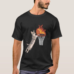 Camiseta Gato Engraçado Jogador de Basquete Aro Basquete