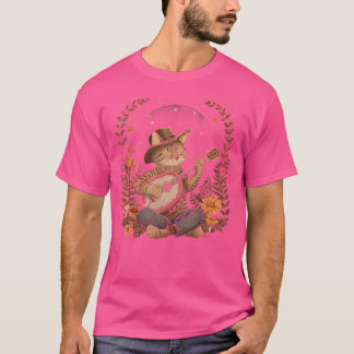 Camiseta Gato Engraçado Jogando Banjo Cottagecore Gatos Gui