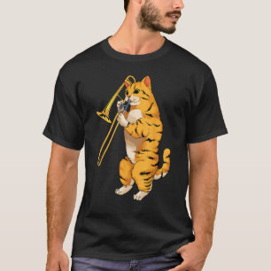 Camiseta Gato Engraçado Jogando Trombone Presente Legal Kit