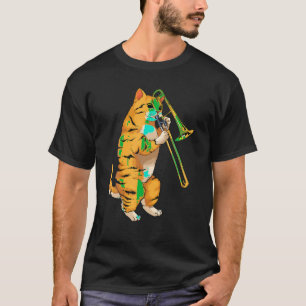 Camiseta Gato Engraçado Jogando Trombone Presente Legal Kit