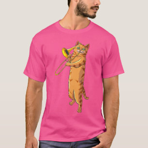 Camiseta Gato Engraçado Jogando Trombone Presente Legal Mús