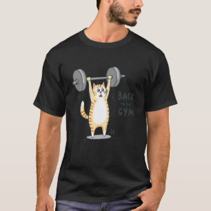 Camiseta Gato Engraçado Levantando Pesos de Volta ao Design
