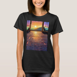 Camiseta Gato engraçado longa janela com chão