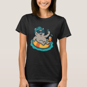 Camiseta Gato Engraçado Meme Flutuador Selfie Verão Gatinho