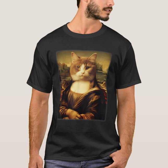 Camiseta Gato Engraçado Meowna Mona Lisa Art Cat Parody Men (Frente)