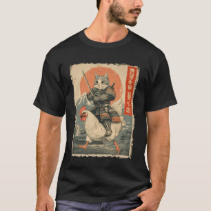 Camiseta Gato Engraçado Montando Frango Arte Japonesa Ukiyo
