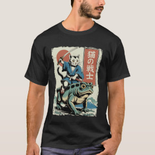 Camiseta Gato Engraçado Montando Sapo Arte Japonesa Ukiyo-e