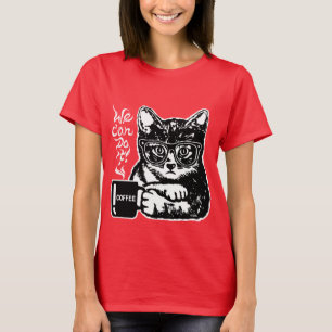 Camiseta Gato engraçado motivado pelo café