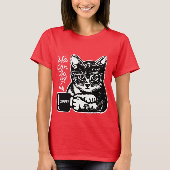 Camiseta Gato engraçado motivado pelo café (Frente)