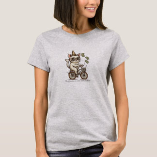 Camiseta Gato Engraçado na Bicicleta Jogando Dinheiro