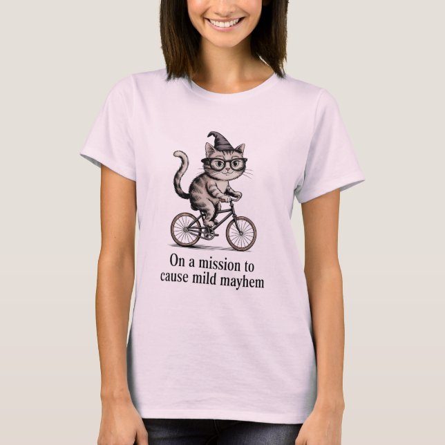 Camiseta Gato Engraçado na Bicicleta - Vintage MischieveGat (Frente)