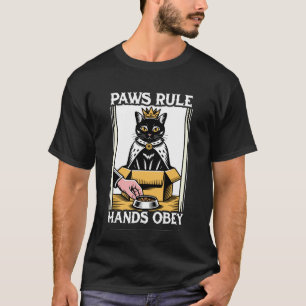 Camiseta Gato Engraçado na Caixa Patas Regem as Mãos Obedec