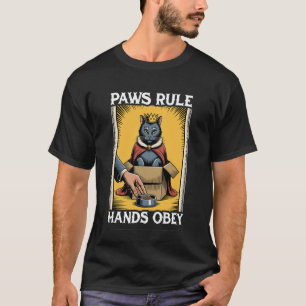 Camiseta Gato Engraçado na Caixa Patas Regem as Mãos Obedec