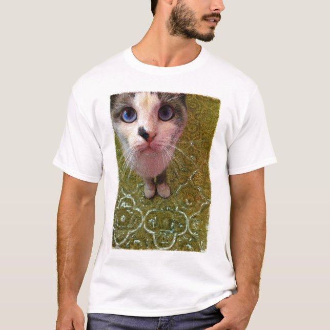 Camiseta Gato engraçado na foto da cozinha/Trabalho de arte (Frente)