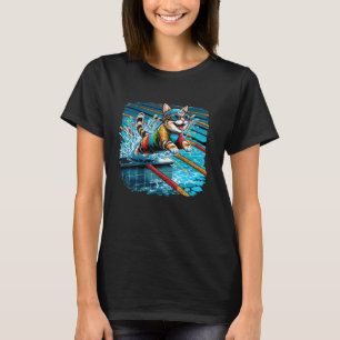 Camiseta Gato Engraçado Nadador Natação Treinador de Nataçã