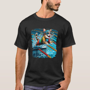 Camiseta Gato Engraçado Nadador Natação Treinador de Nataçã