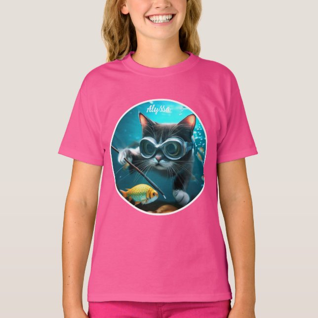 Camiseta Gato engraçado no Aquário (Frente)