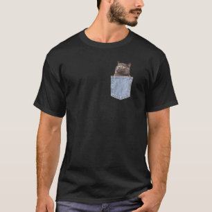 Camiseta Gato Engraçado No Bolso Para Mulheres Rapazes Meni