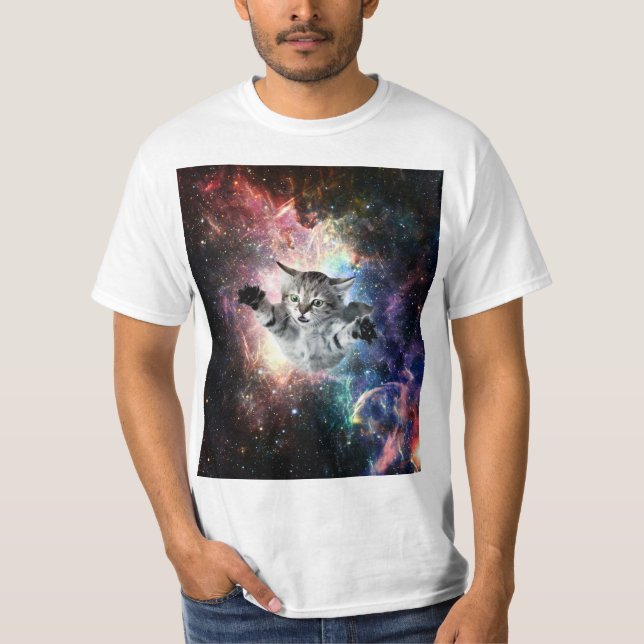 Camiseta Gato engraçado no espaço (Frente)