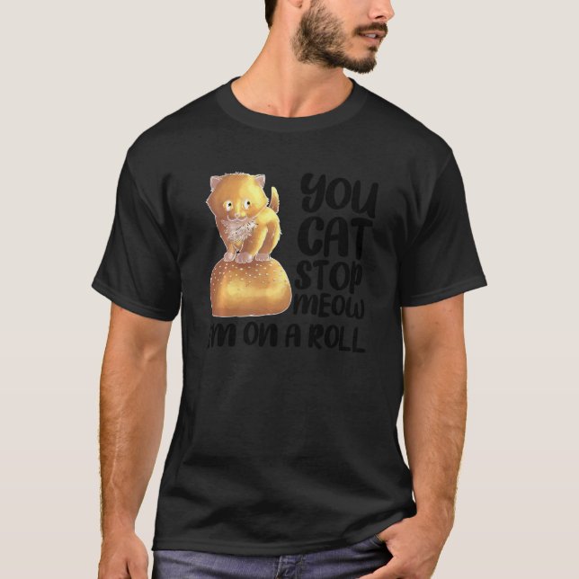 Camiseta Gato Engraçado No Rolamento De Janto Para Gatinhos (Frente)