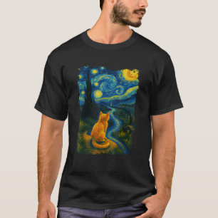 Camiseta Gato Engraçado Noite Estrelada Van Gogh Gato para