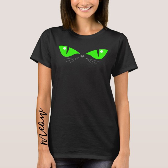 Camiseta Gato Engraçado Olho Verde Figurino de Halloween (Criador carregado)