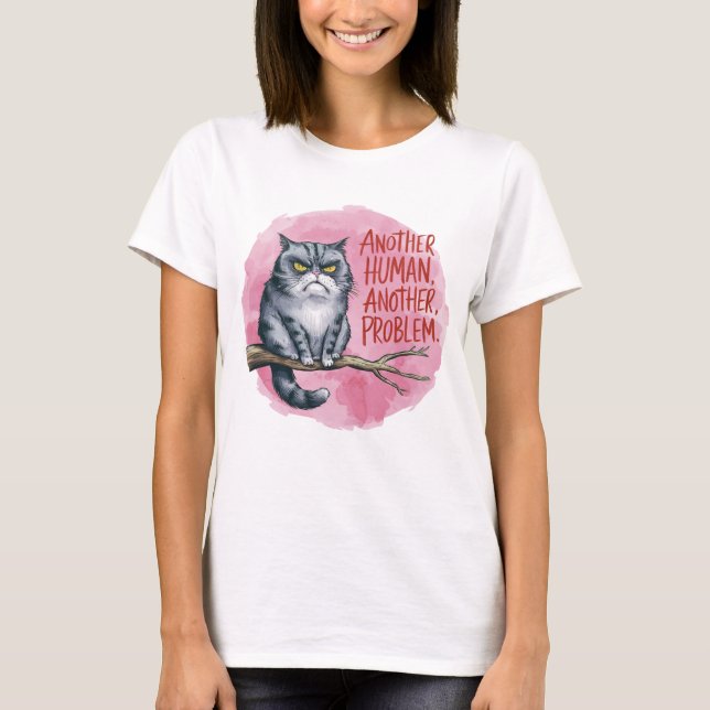 Camiseta Gato Engraçado Outro Humano, Outro Problema (Frente)