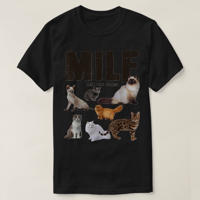 Camiseta Gato Engraçado Passa MILF Homem Eu Adoro Felinos (Frente do Design)