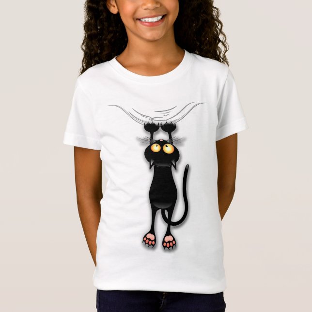 Camiseta Gato engraçado Personagem arranhando Tecido (Frente)