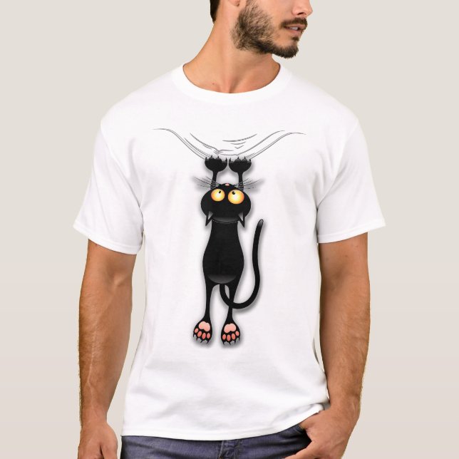 Camiseta Gato engraçado Personagem arranhando Tecido (Frente)