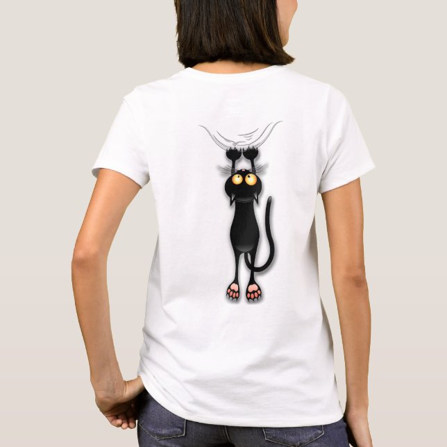 Camiseta Gato engraçado Personagem arranhando Tecido (Verso)