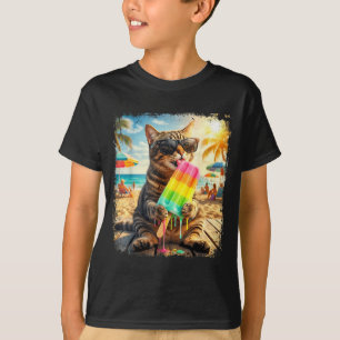 Camiseta Gato engraçado picolé verão animal óculos de sol m