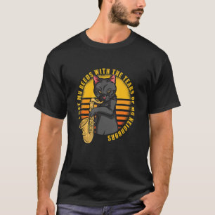 Camiseta Gato Engraçado Plays Saxofone
