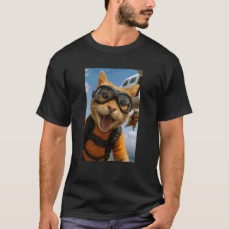 Camiseta Gato Engraçado Pulando de Paraquedas no Céu Mãe do