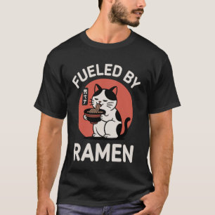 Camiseta Gato Engraçado Ramen Alimentado por Ramen Japonês