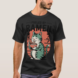Camiseta Gato Engraçado Ramen Alimentado por Ramen Japonês