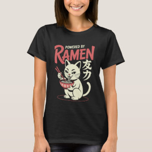 Camiseta Gato Engraçado Ramen Energizado por Ramen Tatuagem