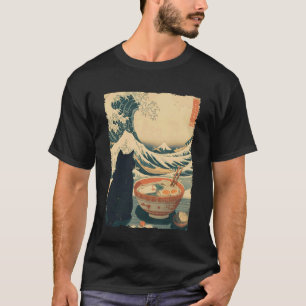 Camiseta Gato Engraçado Ramen Grande Onda de Kanagawa Arte 