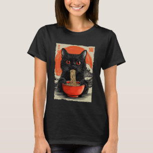 Camiseta Gato Engraçado Ramen Grande Onda de Kanagawa Arte