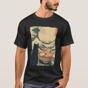 Camiseta Gato Engraçado Ramen Grande Onda de Kanagawa Arte