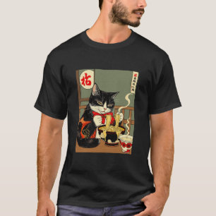 Camiseta Gato Engraçado Ramen Graphic Tee Japonês Anime Kaw