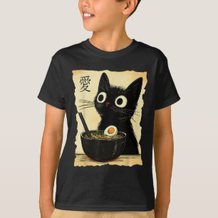 Camiseta Gato Engraçado Ramen Graphic Tee Japonês Anime Kaw