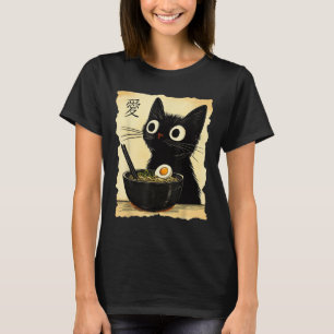 Camiseta Gato Engraçado Ramen Graphic Tee Japonês Anime Kaw