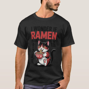 Camiseta Gato Engraçado Ramen Ramen Pensa Em Mim Também Kaw