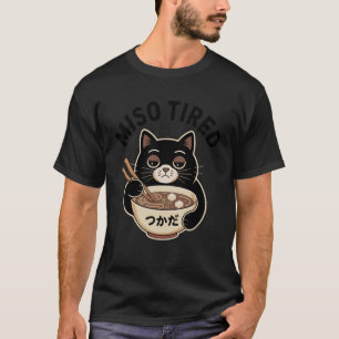 Camiseta Gato Engraçado Ramen Retro Miso Cansado Kawaii Ani