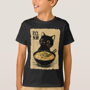Camiseta Gato Engraçado Ramen Tee Cute Kawaii Japonês Anime