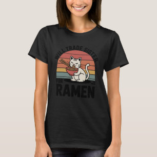 Camiseta Gato Engraçado Ramen Troca Irmã por Ramen Kawaii A