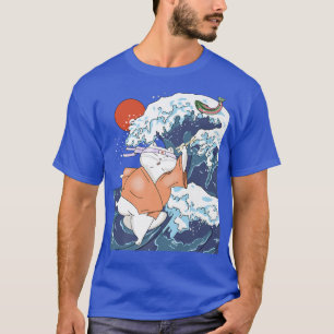 Camiseta Gato Engraçado Samurai Onda Peixe Oceano Japonês G