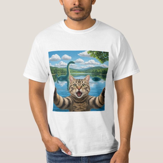 Camiseta Gato engraçado selfie com o Gatinho Legal Loch Nes (Frente)