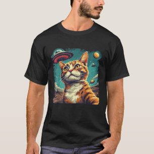 Camiseta Gato Engraçado Selfie com OVNIs Gato Mãe Gato Pai 